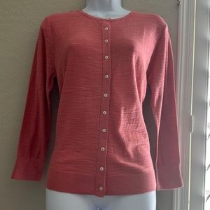 Mauve textured Loft sweater with 3/4 length sleeve